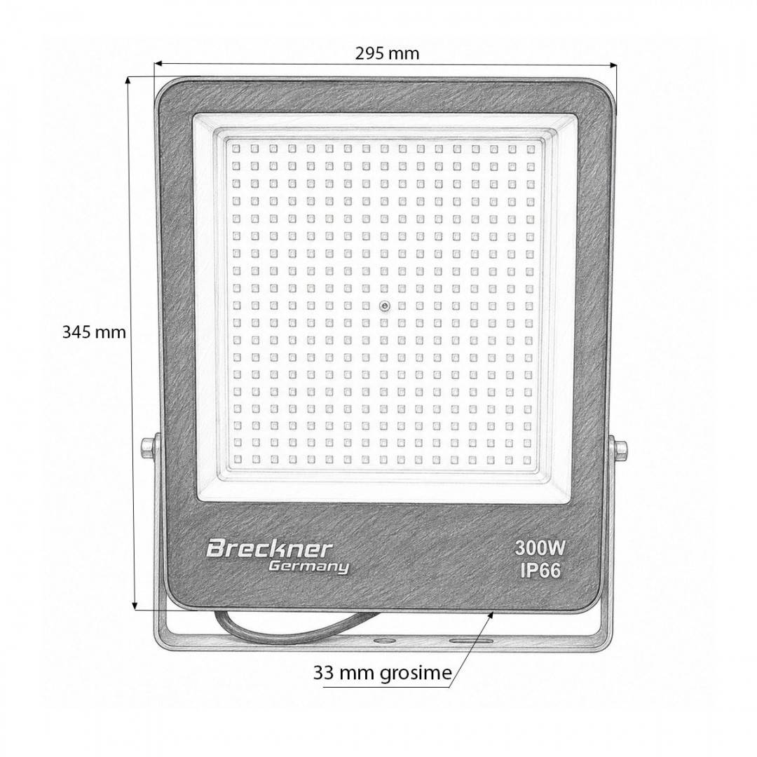 Proiector LED 300W, 220V, 6500K tip Flood 345x295x33mm IP66 Breckner Germany