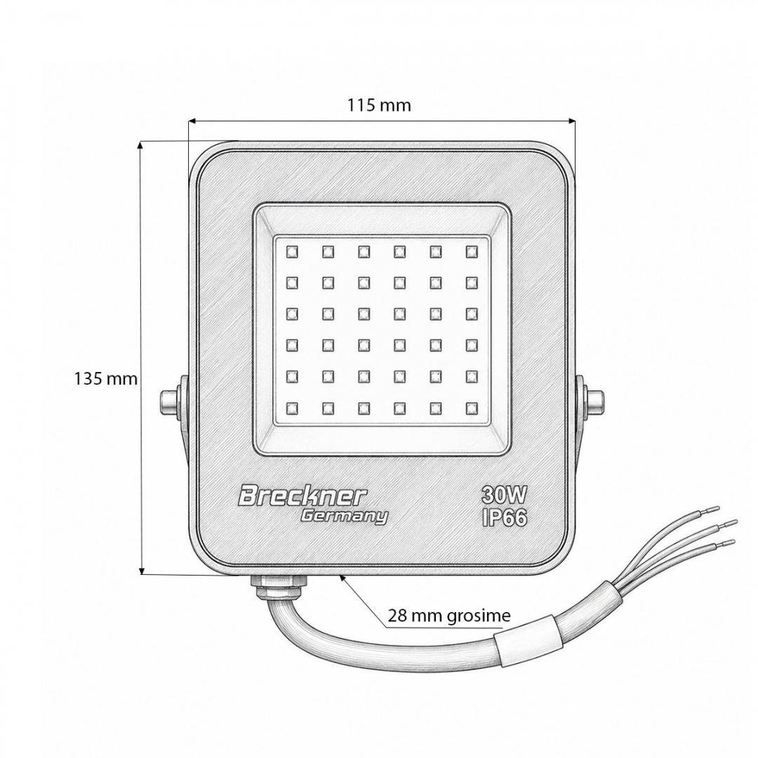 Proiector LED 30W, 220V, 6500K tip Flood 135x115x28mm IP66 Breckner Germany