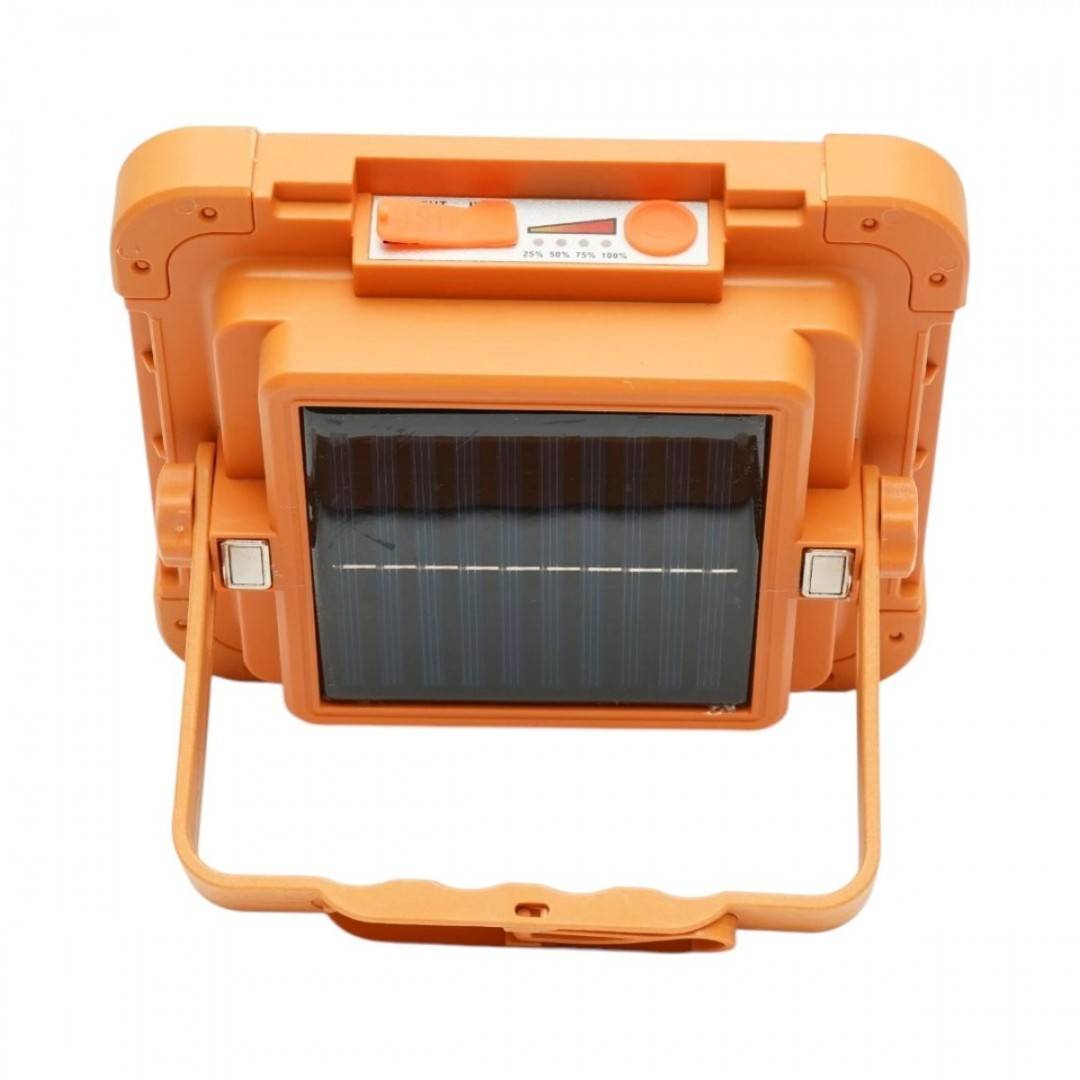 Proiector LED portabil 100W cu panou solar 1.5W, baterie 3600mAh, 6 moduri de iluminare, magnet, carlig, USB Power Bank 210x170x55mm Breckner Germany