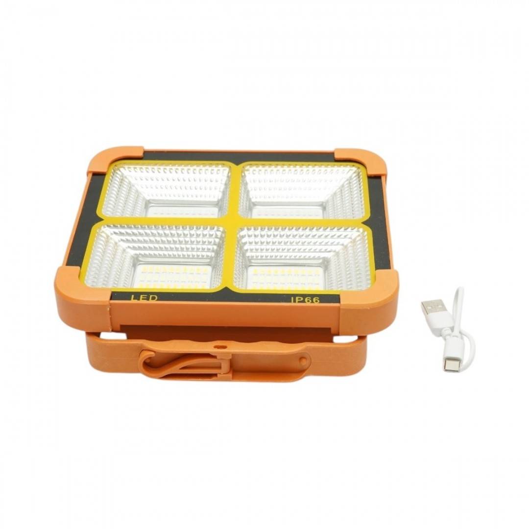 Proiector LED portabil 100W cu panou solar 1.5W, baterie 3600mAh, 6 moduri de iluminare, magnet, carlig, USB Power Bank 210x170x55mm Breckner Germany
