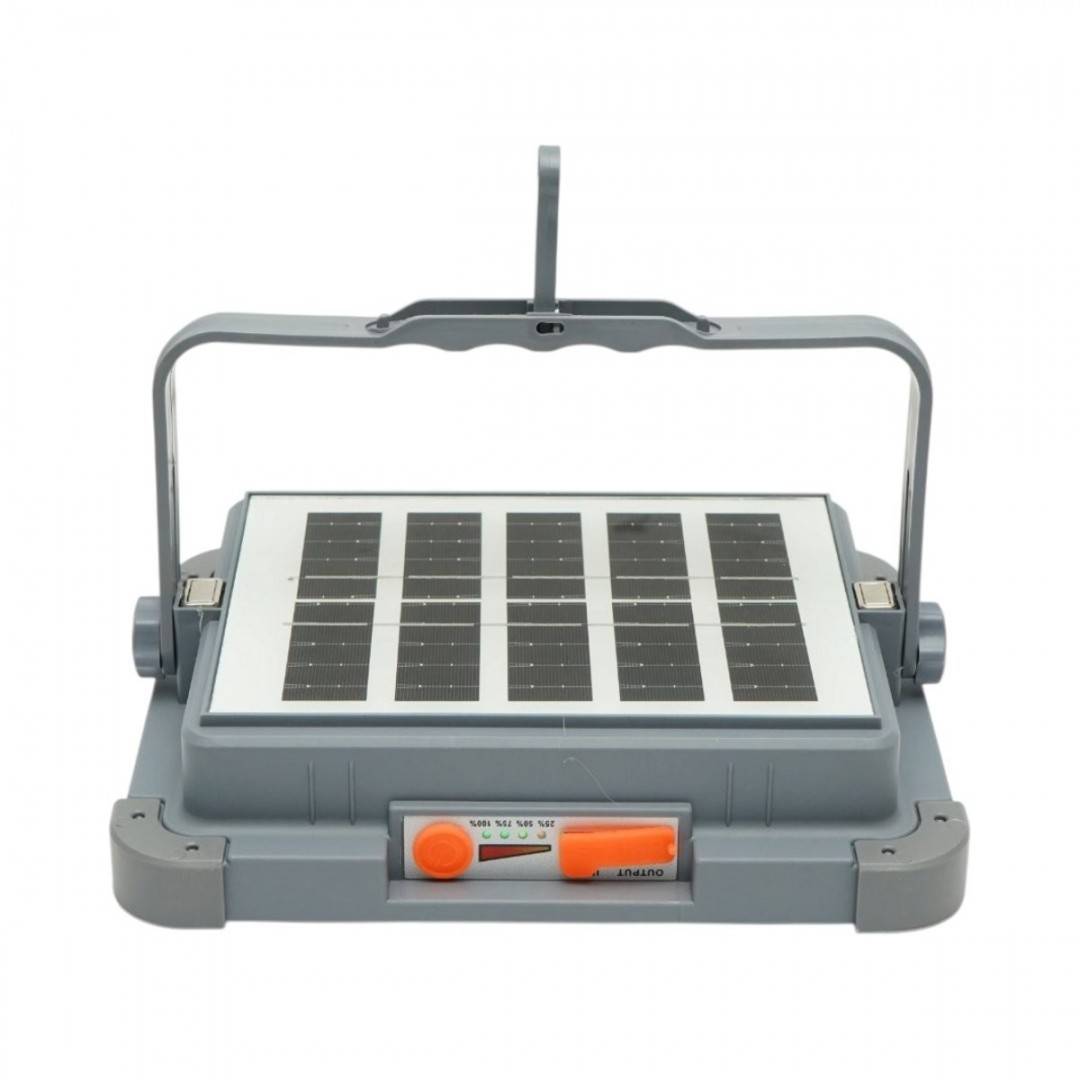 Proiector LED portabil 100W cu panou solar 3W, baterie 3600mAh, 6 moduri de iluminare, magnet, carlig, USB Power Bank 210x170x55mm Breckner Germany