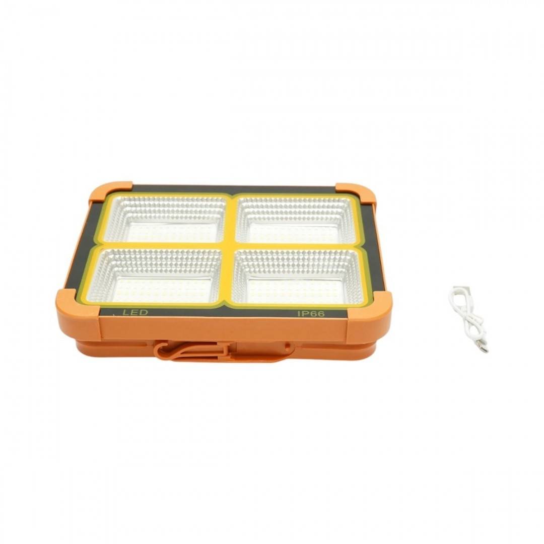 Proiector LED portabil 200W cu panou solar 3W, baterie 12000mAh, 6 moduri de iluminare, magnet, carlig, USB Power Bank Breckner Germany