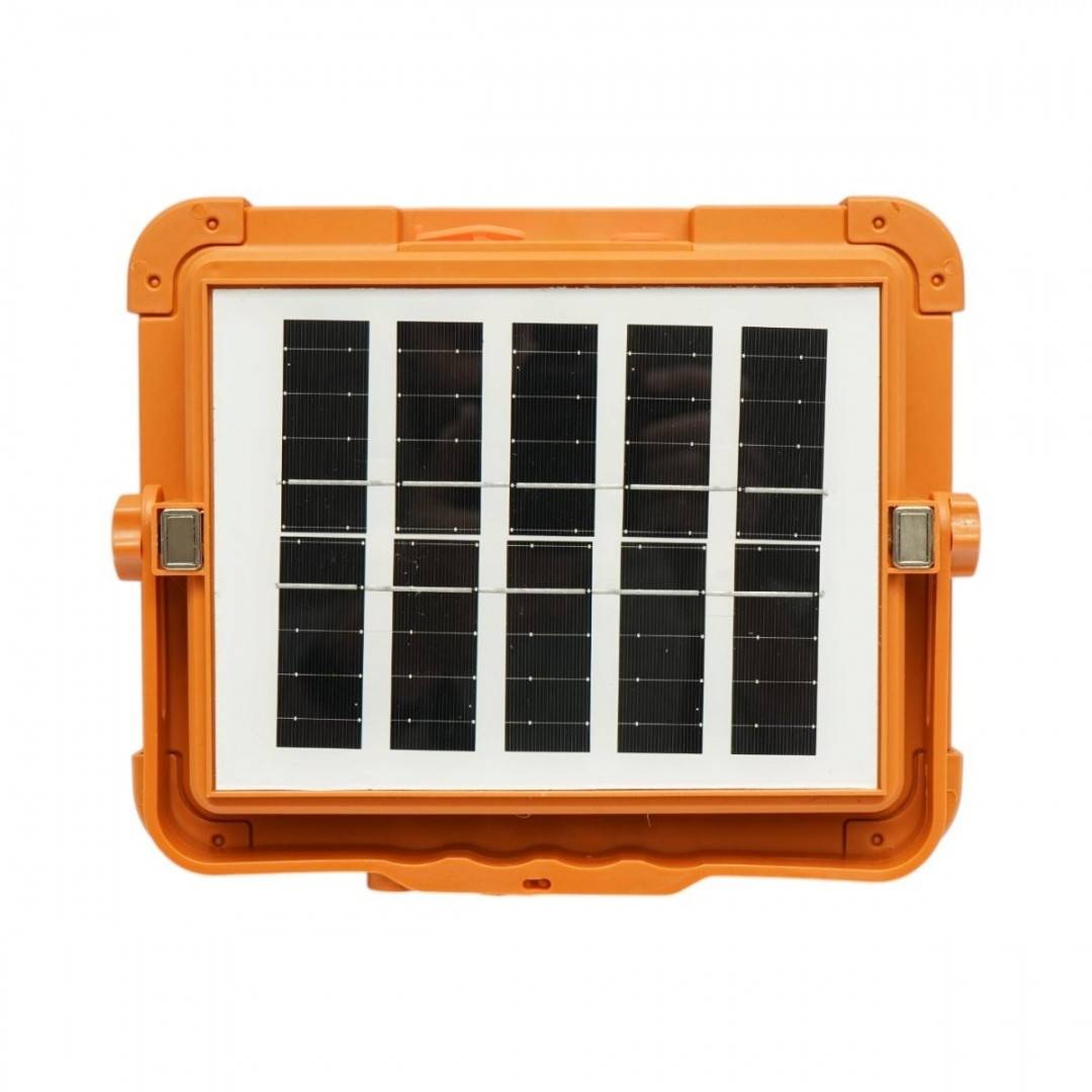 Proiector LED portabil 200W cu panou solar 3W, baterie 12000mAh, 6 moduri de iluminare, magnet, carlig, USB Power Bank Breckner Germany