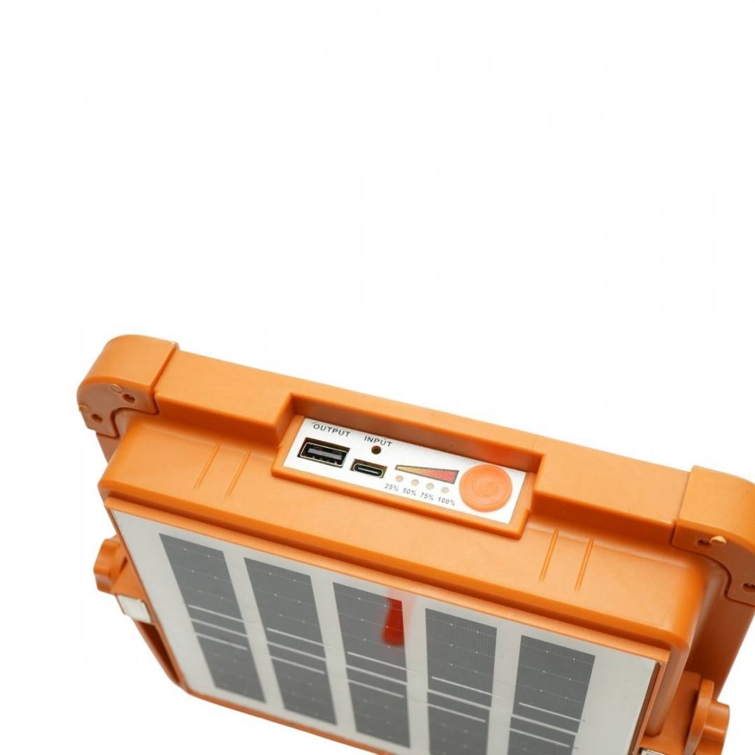 Proiector LED portabil 500W cu panou solar 3W, baterie 12000mAh, 6 moduri de iluminare, magnet, carlig, USB Power Bank Breckner Germany