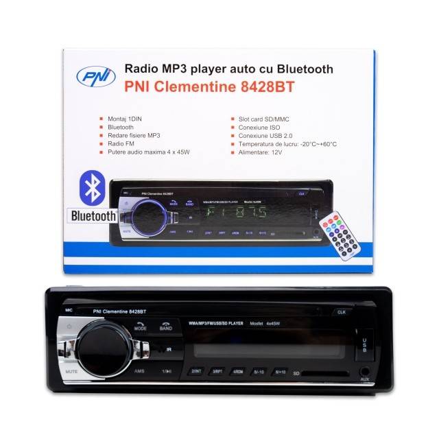 Radio MP3 player auto PNI Clementine 8428BT 4x45w 1 DIN cu SD, USB, AUX, RCA si Bluetooth
