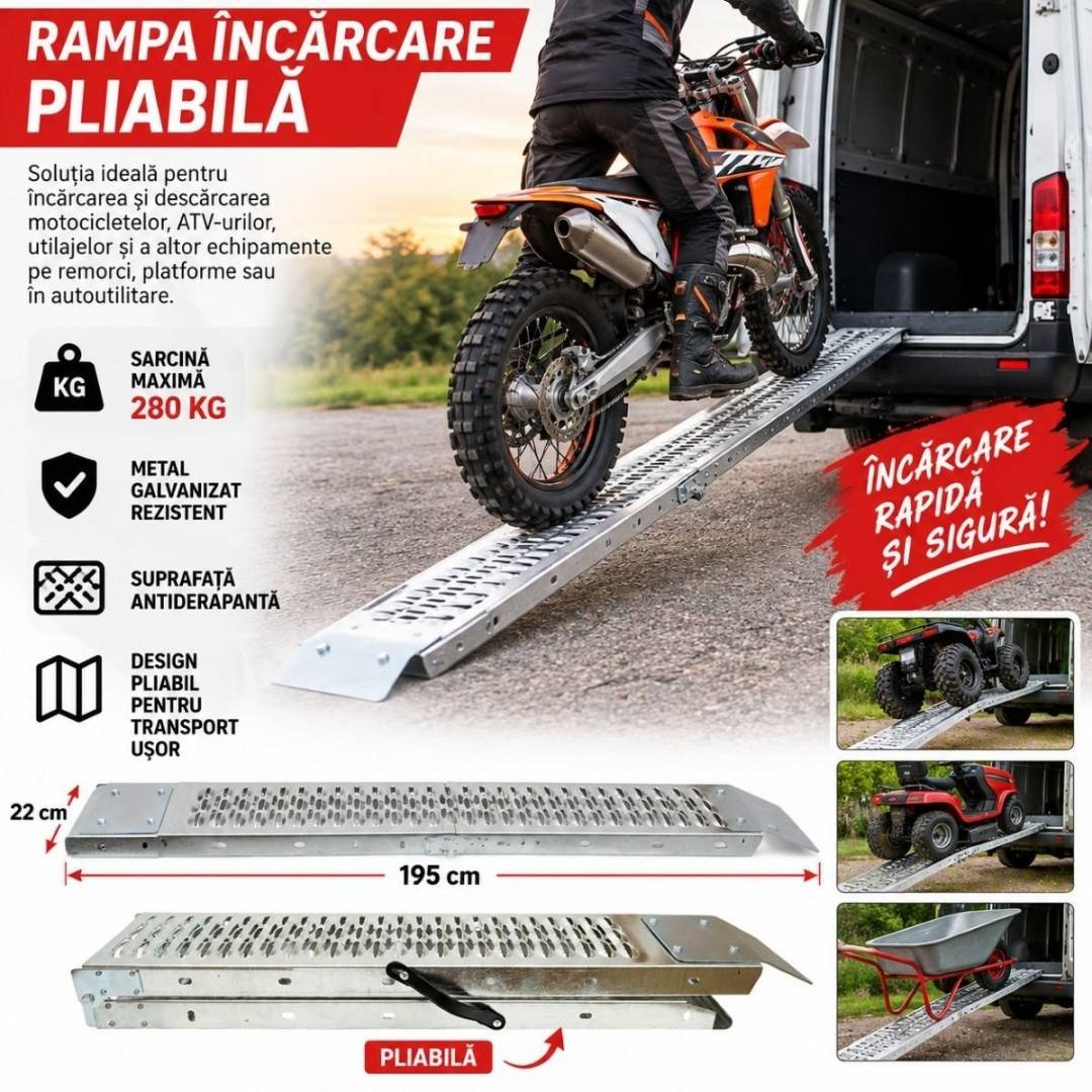 Rampa incarcare pliabila 195x22cm, sarcina maxima 280kg