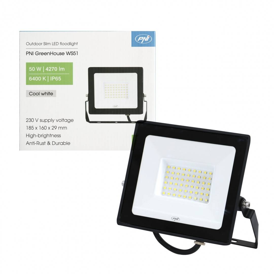 Reflector LED slim PNI GreenHouse WS51 50W, 6400K, 3898 lm, 184.5*29*160mm