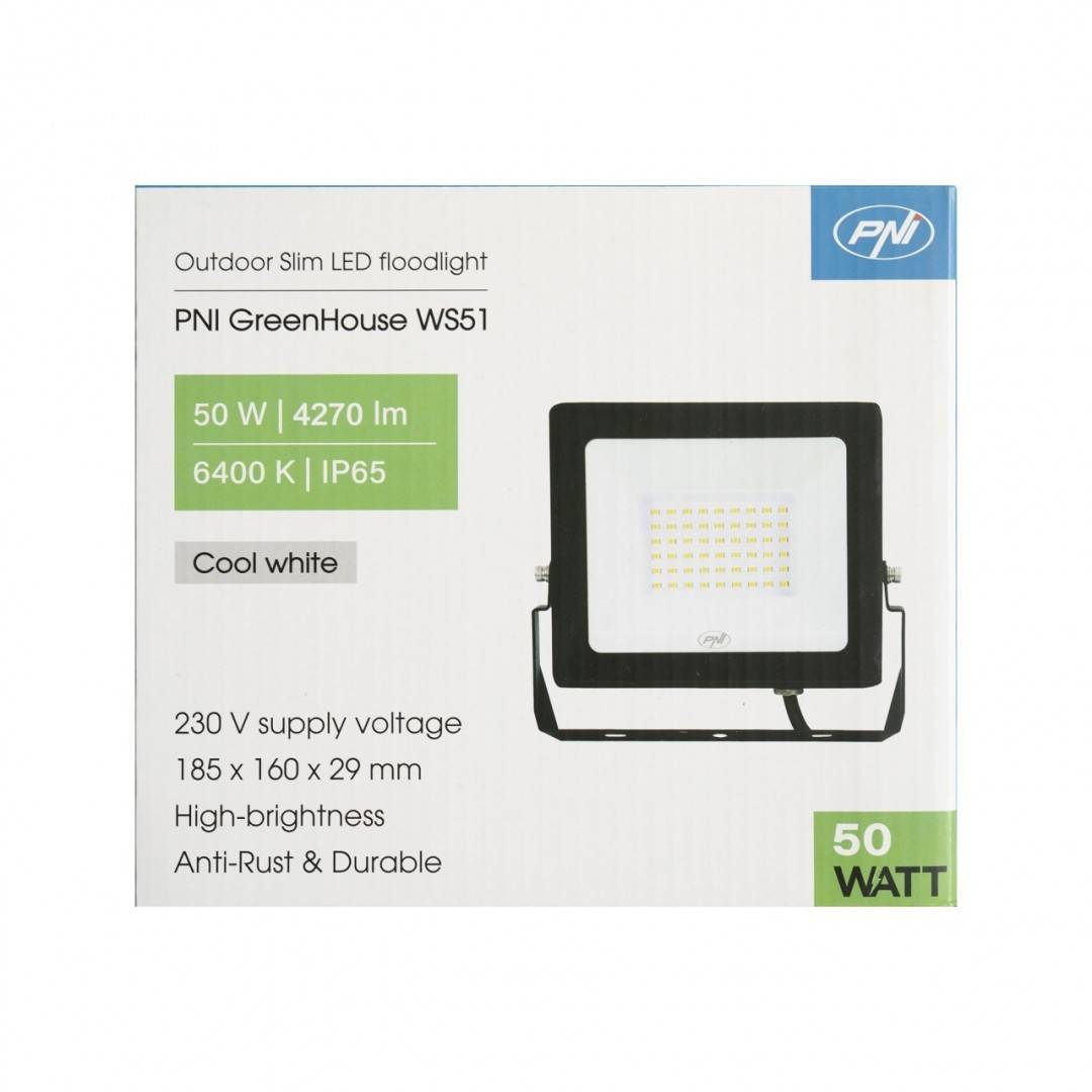 Reflector LED slim PNI GreenHouse WS51 50W, 6400K, 3898 lm, 184.5*29*160mm