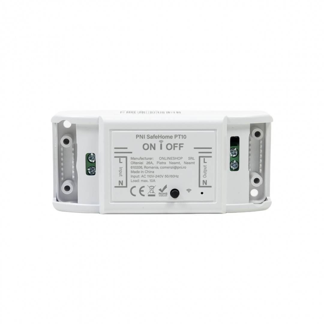 Releu inteligent PNI SafeHome PT10 WiFi, ON / OFF iesire 230V 10A, comanda prin internet, aplicatie de mobil Tuya Smart integrare in scenarii si