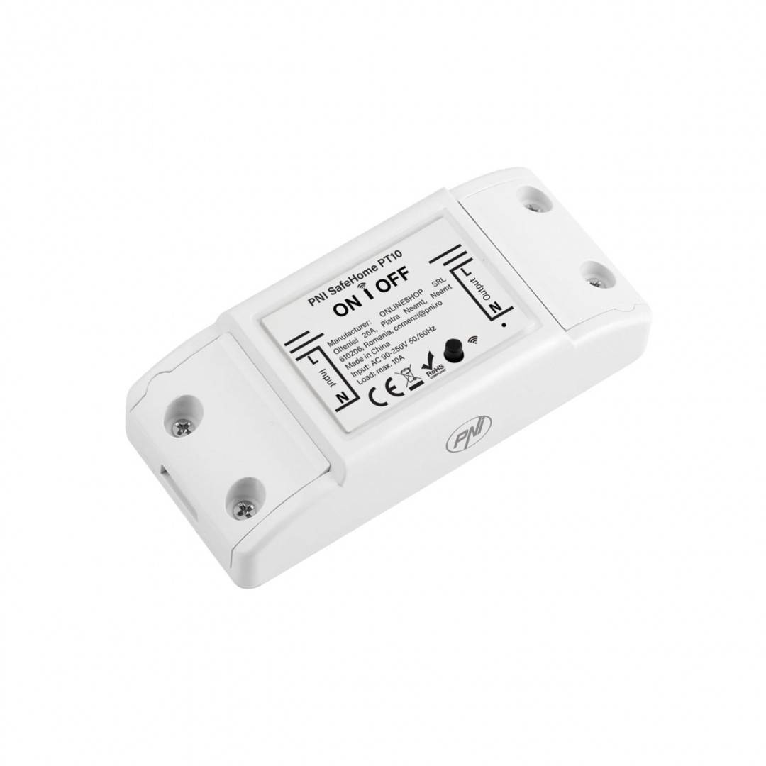 Releu inteligent PNI SafeHome PT10 WiFi, ON / OFF iesire 230V 10A, comanda prin internet, aplicatie de mobil Tuya Smart integrare in scenarii si