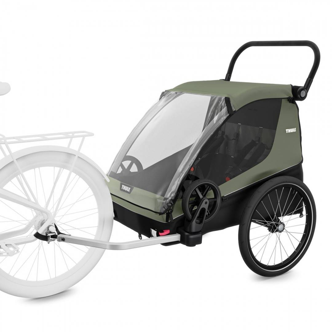 Remorca de bicicleta pentru transport 2 copii, Thule, Courier, Vintage green