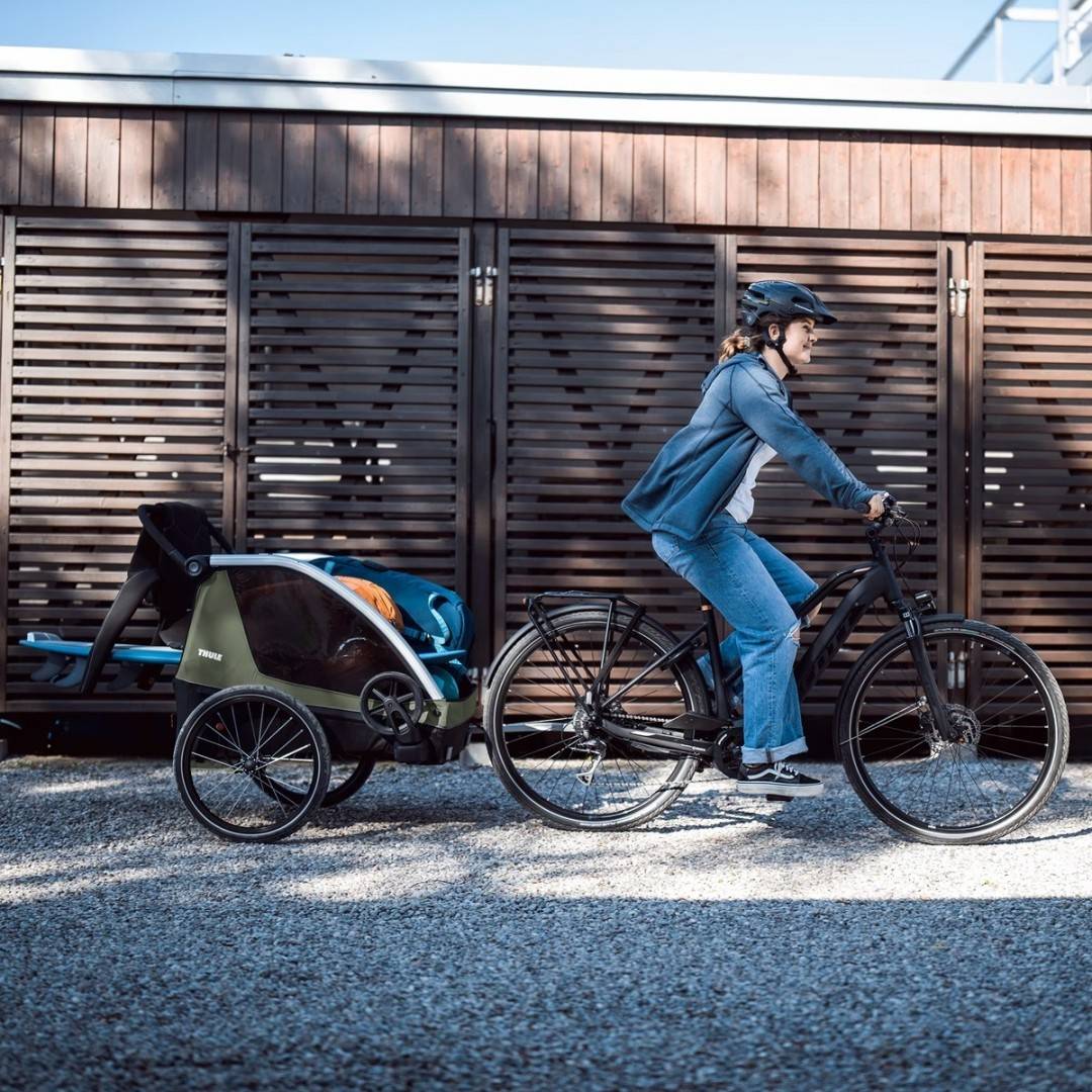Remorca de bicicleta pentru transport 2 copii, Thule, Courier, Vintage green