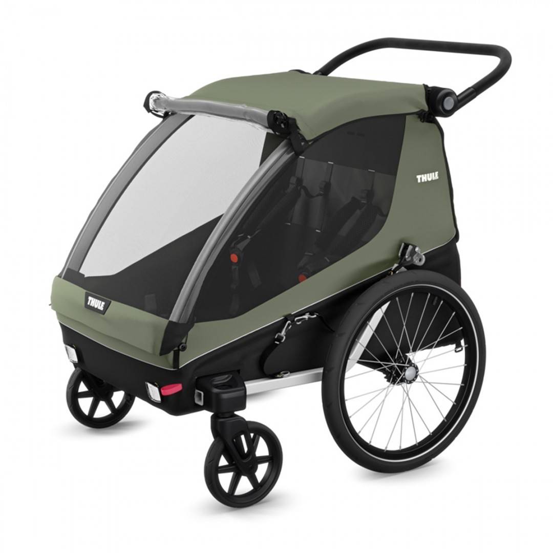 Remorca de bicicleta pentru transport 2 copii, Thule, Courier, Vintage green