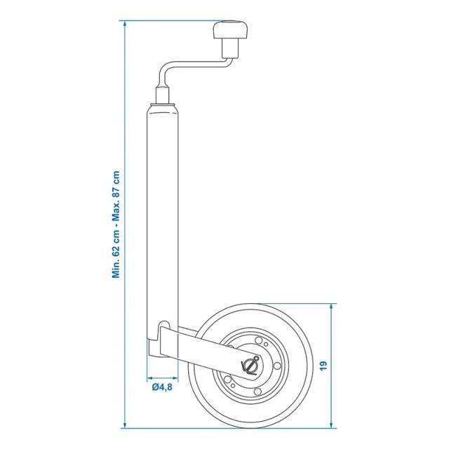 Roata de sprijin / manevra, teava de 48mm / anvelopa cauciuc plin 200 x 50 mm