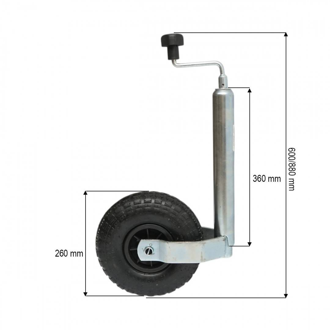 Roata de sprijin remorca cu roata pneumatica 260x85mm, diametru tub 48mm, reglabila 600-880mm, sarcina maxima 136kg Breckner Germany