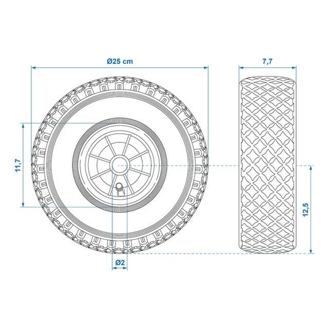 Roata pentru protap, janta plastic 260x85mm, anvelopa cu camera