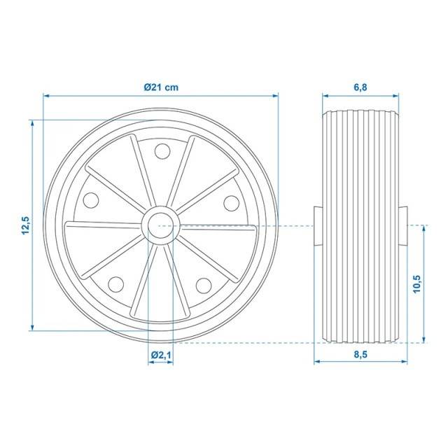 Roata pentru protap, janta plastic cu cauciuc solid 220x70mm