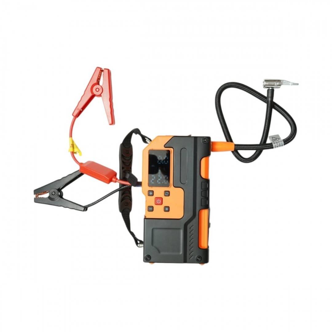 Robot pornire auto cu compresor aer portabil digital 150PSI, 12V, 120W, baterie Li-ion 8000mAh, Power Bank, lanterna LED, port USB/USB-C Breckner