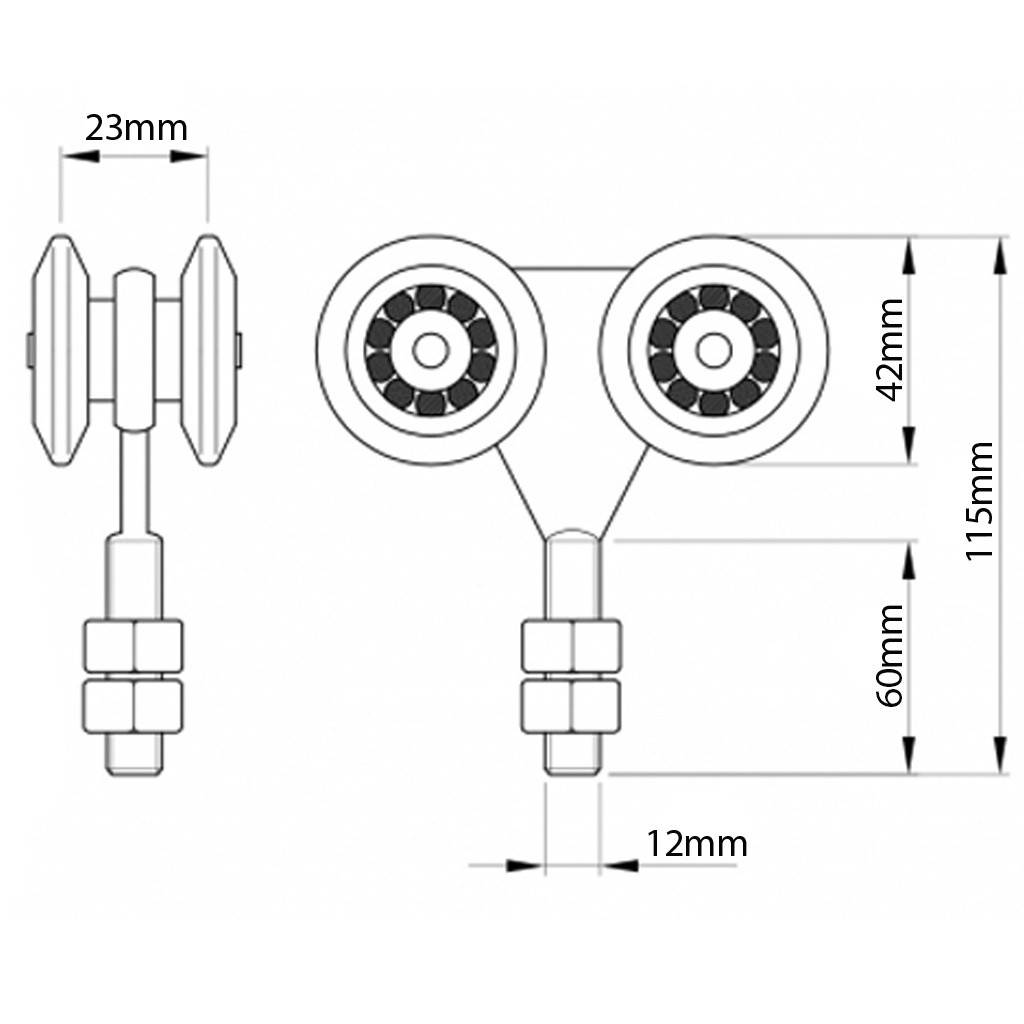 Rola cu 4 roti pentru sina glisanta M12 225kg