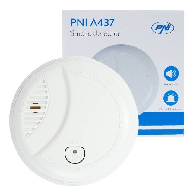 Senzor de fum PNI A437, standalone, cu alarmare sonora si luminoasa, 85dB, interior, alb