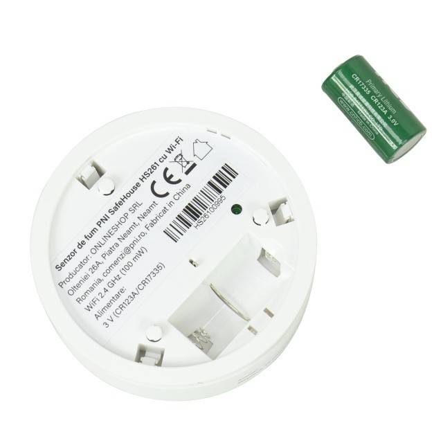 Senzor de fum PNI SafeHouse HS261 cu Wi-Fi, control din aplicatia Tuya Smart, alimentare baterie 3V, 85dB, alarma sonora si vizuala, alarma
