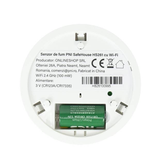 Senzor de fum PNI SafeHouse HS261 cu Wi-Fi, control din aplicatia Tuya Smart, alimentare baterie 3V, 85dB, alarma sonora si vizuala, alarma