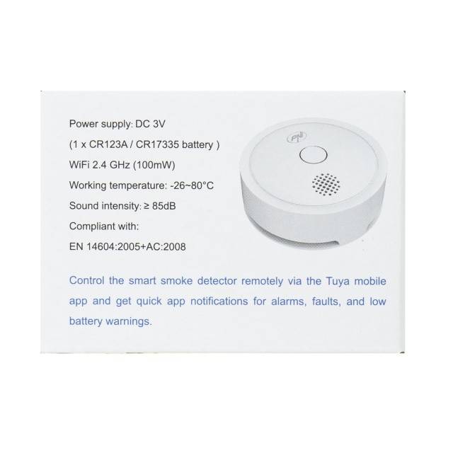 Senzor de fum PNI SafeHouse HS261 cu Wi-Fi, control din aplicatia Tuya Smart, alimentare baterie 3V, 85dB, alarma sonora si vizuala, alarma