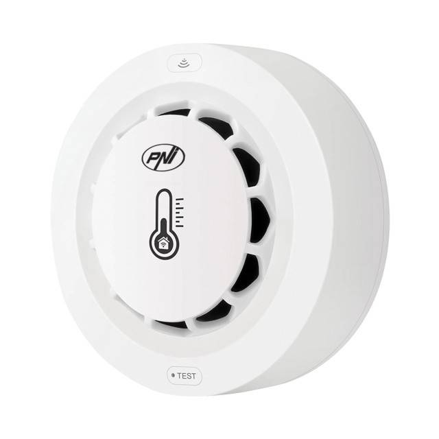 Senzor de fum, temperatura si umiditate PNI SafeHouse A022 cu Wi-Fi, compatibil cu aplicatia Tuya, alarma sonora 80dB, alimentare 3V