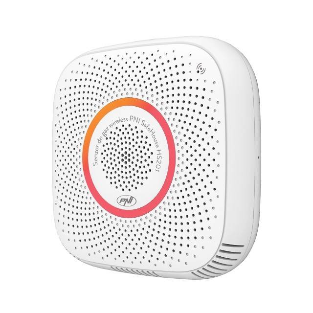 Senzor de gaz metan (CH4) PNI SafeHouse HS201 cu Wi-Fi, control din aplicatia Tuya Smart, alimentare 230V, 70dB, prompt vocal, alarma sonora si