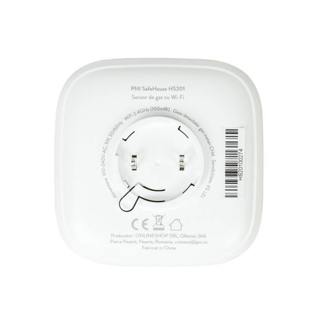 Senzor de gaz metan (CH4) PNI SafeHouse HS201 cu Wi-Fi, control din aplicatia Tuya Smart, alimentare 230V, 70dB, prompt vocal, alarma sonora si