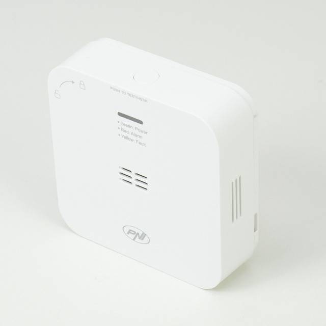 Senzor de monoxid de carbon (CO) PNI SafeHouse HS281 cu Wi-Fi, control din aplicatia Tuya Smart, alimentare baterii AA, 85dB, alarma sonora si