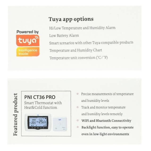 Senzor inteligent de temperatura si umiditate PNI SafeHome PT252 WiFi aplicatie de mobil Tuya Smart
