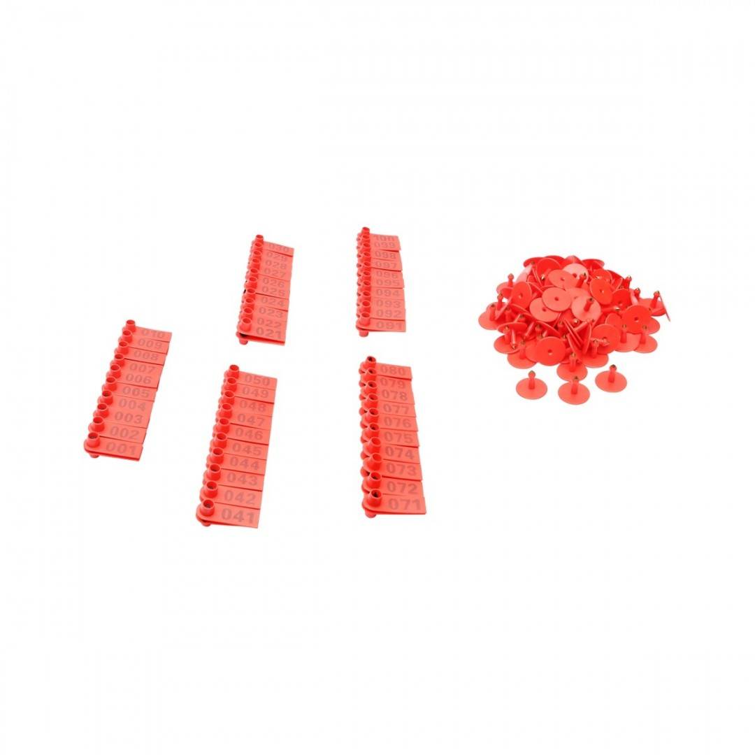 Set 100 crotalii numerotate 001 -100 rosii pentru capre, oi Breckner Germany