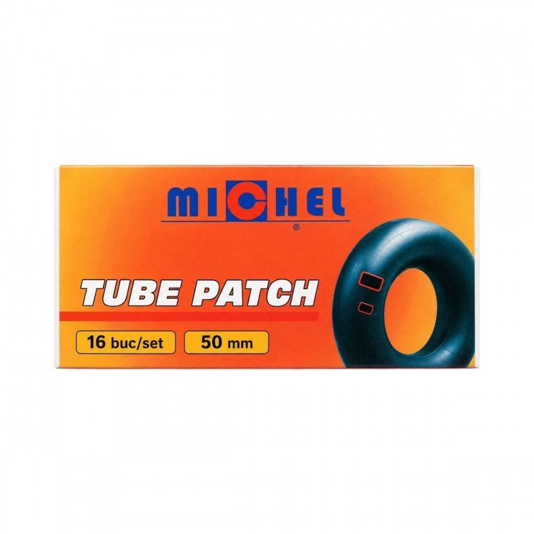 Set 16 petice vulcanizare rotunde 50mm + 1 tub adeziv 20ml pentru camere de aer Michel