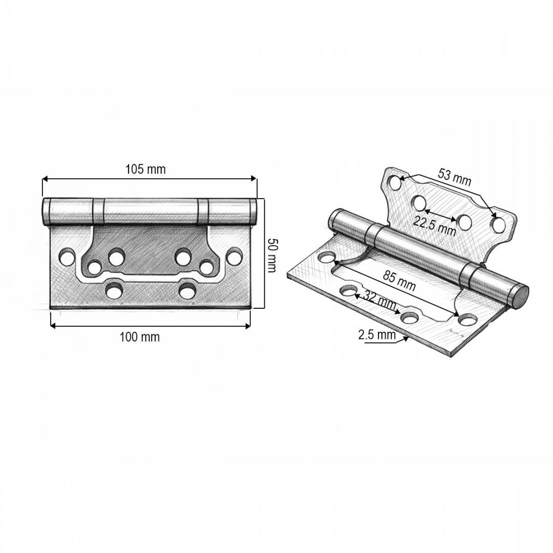 Set 2 balamale mobilier coplanare tip fluture 100x50mm, otel cromat, suruburi incluse