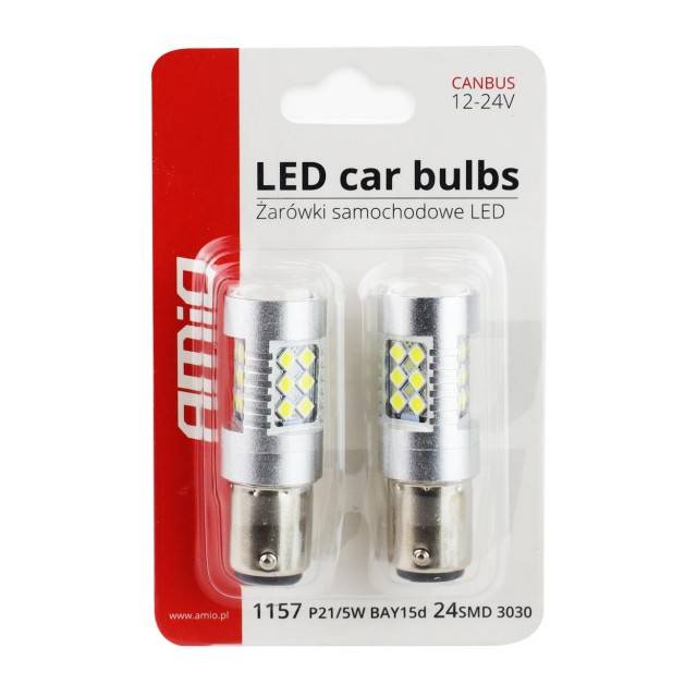 Set 2 becuri auto cu LED CANBUS - AMIO 12-24V, BA15D P21W-5W, 24 SMD 3030