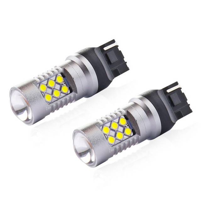 Set 2 becuri auto LED CANBUS 3030 24SMD T20 7440 W21W 12/24V alb