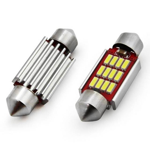 Set 2 becuri auto LED CANBUS 4014 12SMD C5W C10W C3W 12/24V ALB