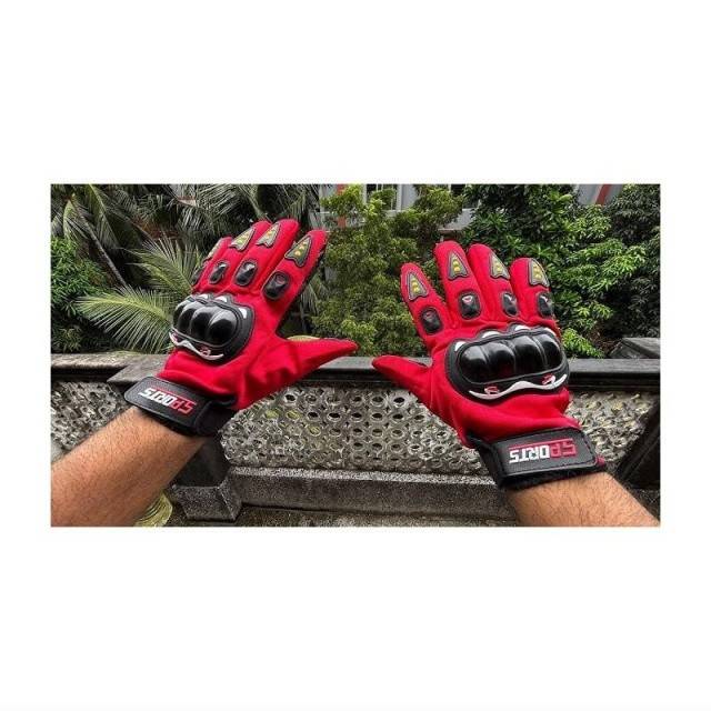 Set 2 manusi moto rosii, deget touchscreen