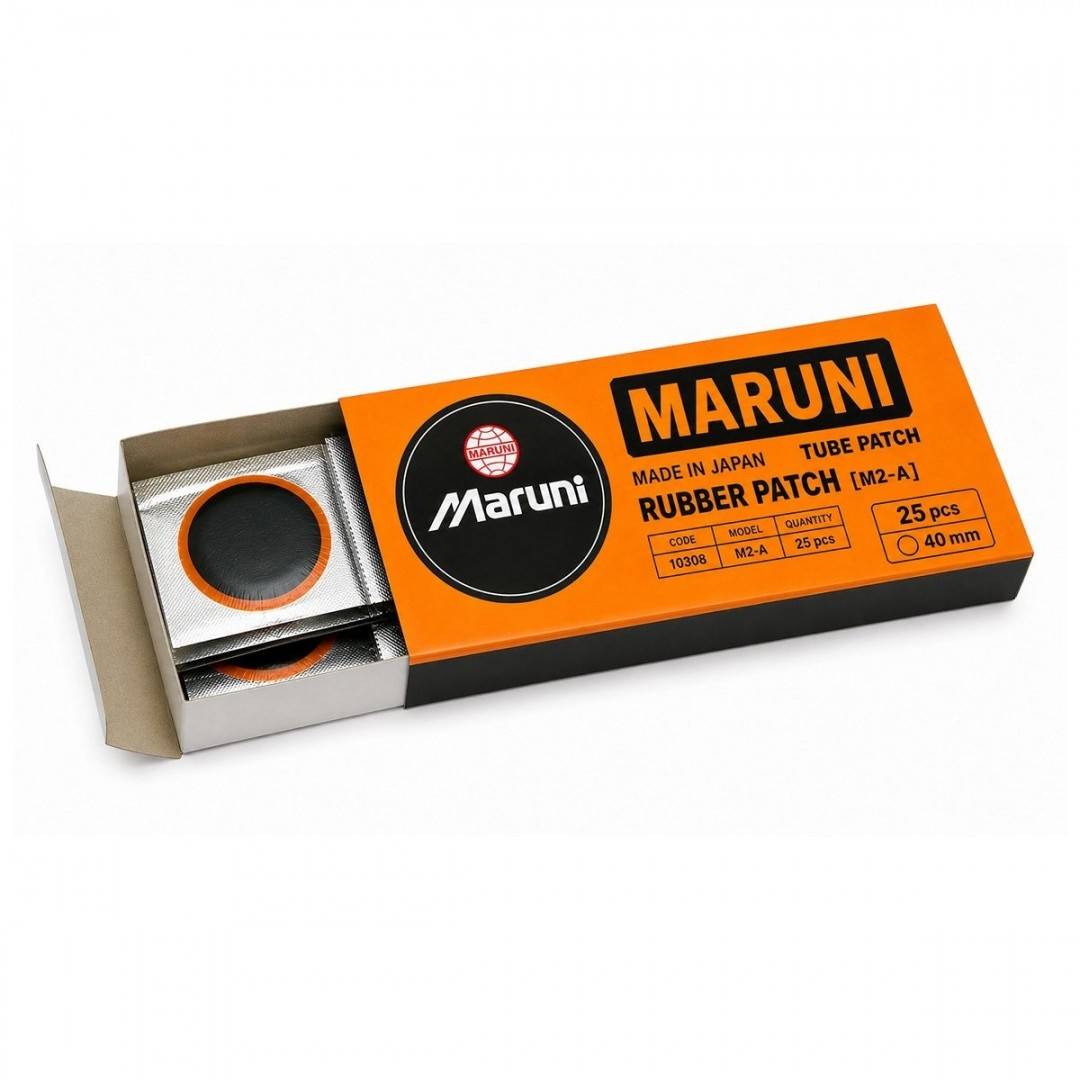 Set 25 petice vulcanizare rotunde 40mm + 1 tub adeziv Super Valcarn G 22ml pentru camere de aer M2-A Maruni made in Japan