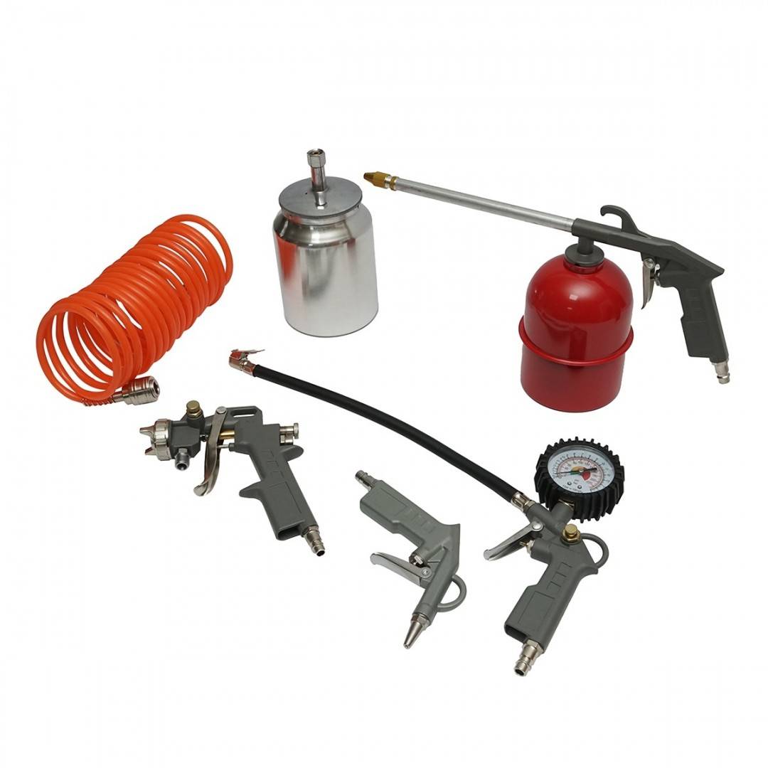Set 5 piese aer comprimat cu furtun spiralat 5m, pistol spalat, vopsit, umflat si suflat aer Breckner Germany
