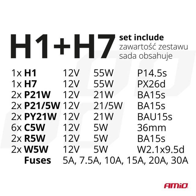 Set becuri si sigurante 30 buc H1+H7