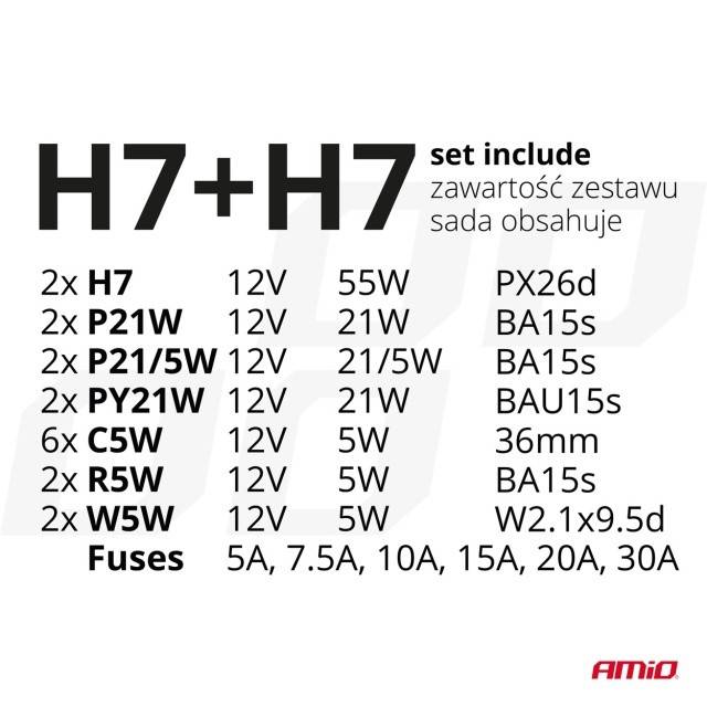 Set becuri si sigurante 30 buc H7+H7