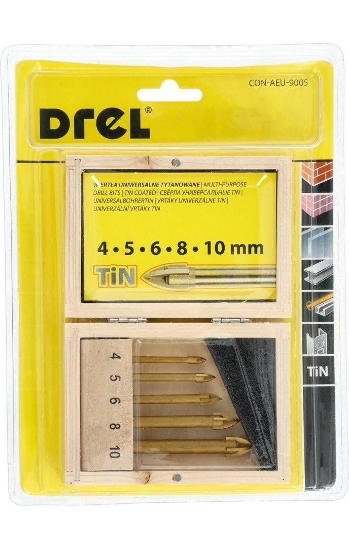 Set burghie universale Drel 4,0-10,0 mm, vârf transversal, placate cu titan, 5 buc.