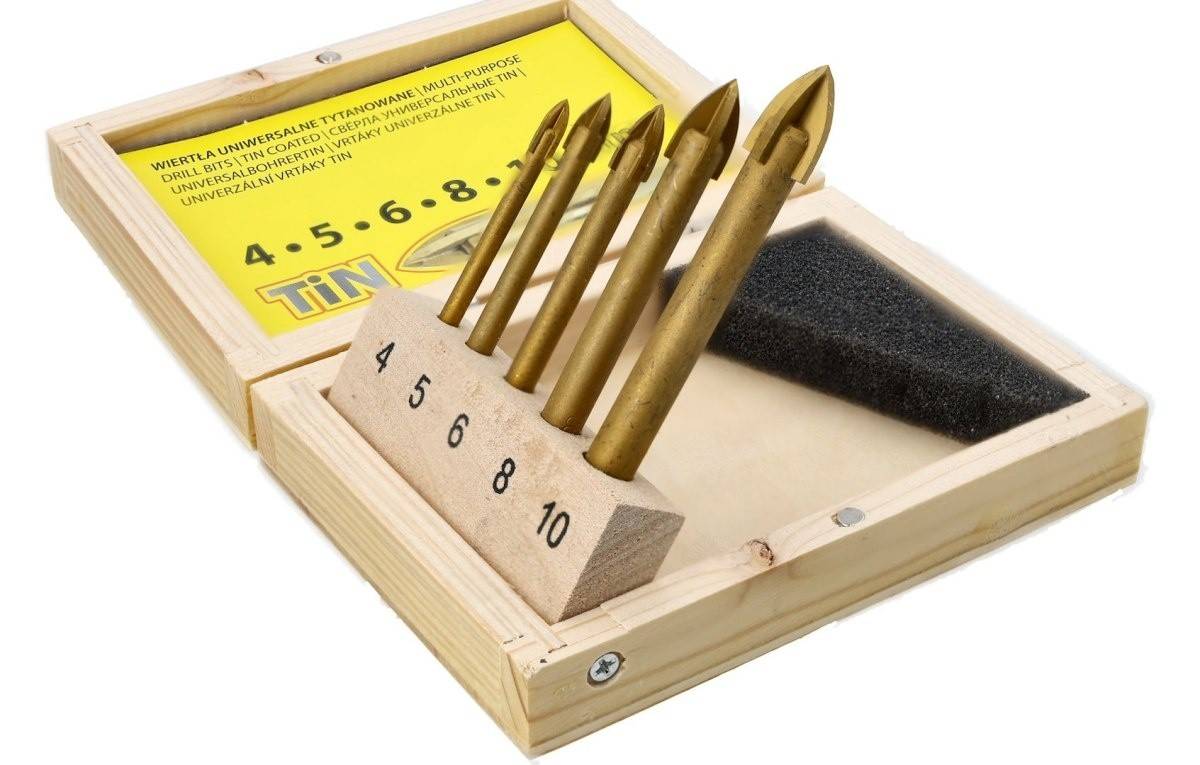 Set burghie universale Drel 4,0-10,0 mm, vârf transversal, placate cu titan, 5 buc.