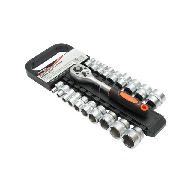 Set clichet reversibil 3/8 cu 19 tubulare metrice Cr-V