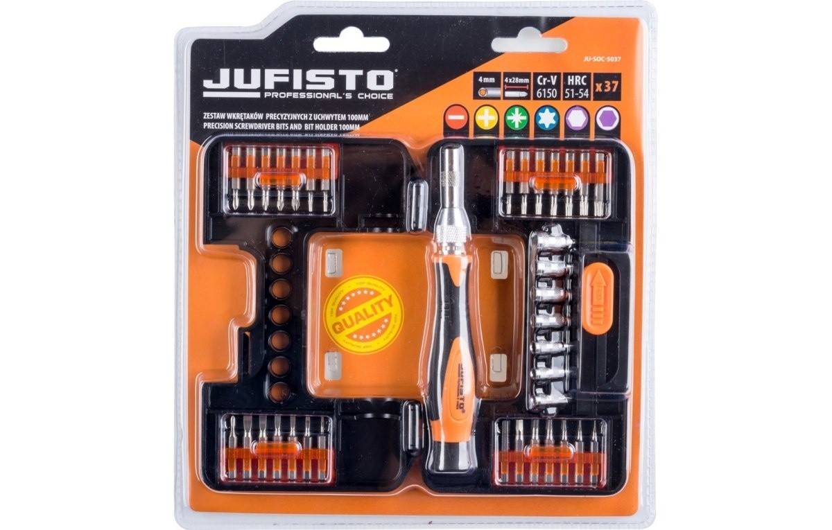 Set de biti de surubelnita Jufisto Precision cu surubelnita, 37 buc