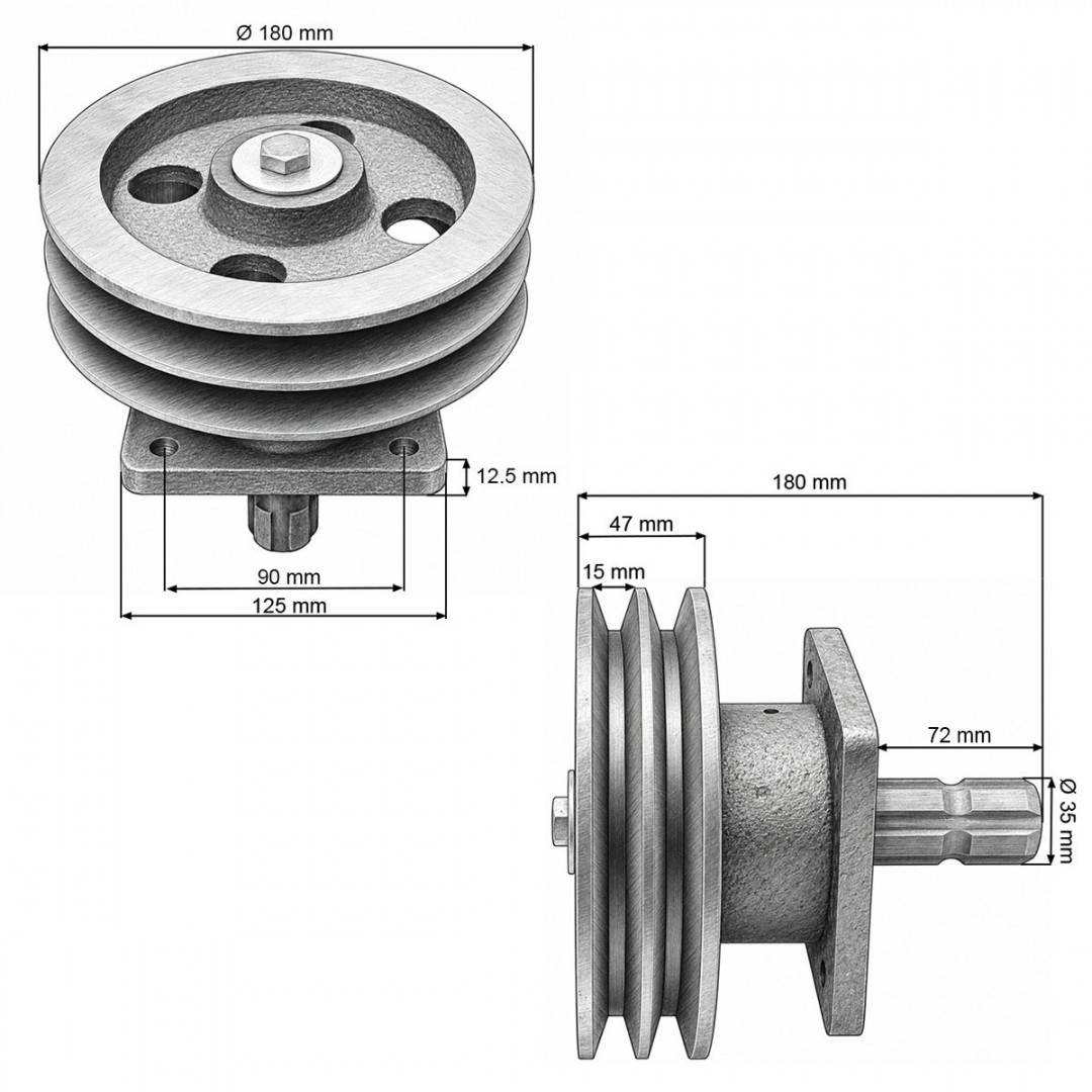 Set fulie transmisie completa 180mm pentru cositoare laterala cu grebla 9GBL