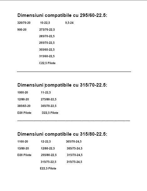 SET LANTURI TIP SCARITA - CU GHEARE - CAMION 315/80-22.5