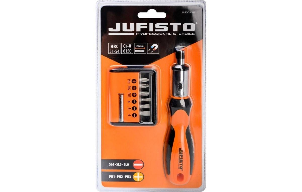 Set șurubelniță cu clichet și biți Jufisto, 8 buc.
